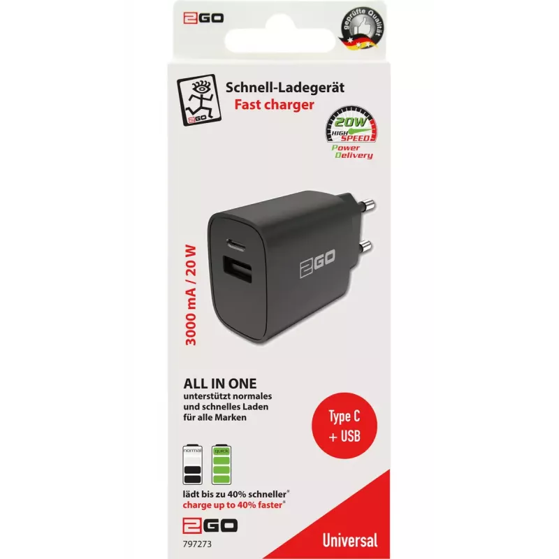 Mobile Device Charger 2GO 797273 Universal Black AC Fast Charging