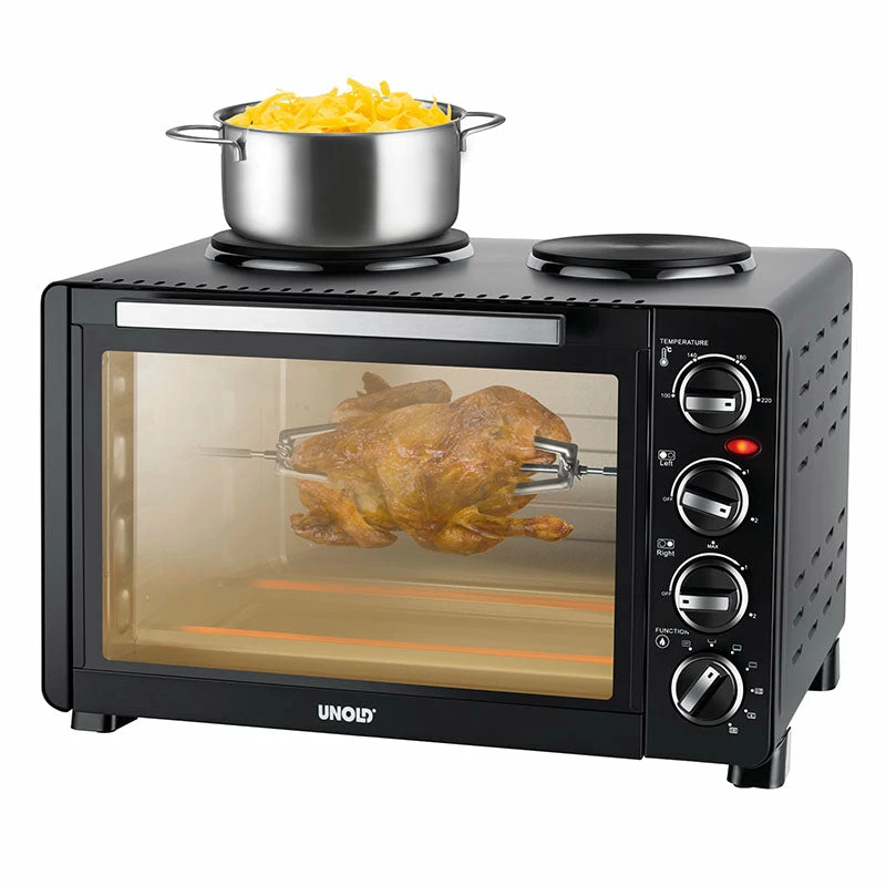 Unold Small kitchen all in one, Freestanding cooker, Black, Rotary, Black, Metal, Glass