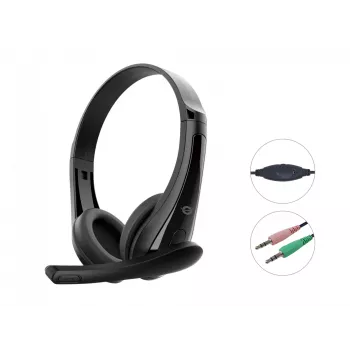 Wired headset CONCEPTRONIC POLONA06B3T, stereo 3.5mm, noise-reduction mic, supraaural, 20–20000 Hz, 1.8 m cable, black