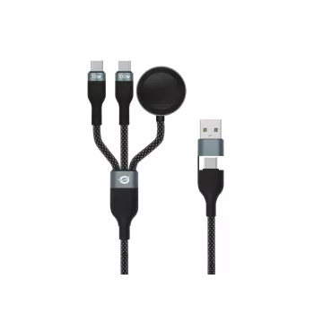 USB A to 2× USB-C 3-in-1 Fast Charging Data Cable Conceptronic ETTA08B15 — 1.5 m, USB 2.0, 5A, Apple Watch charger, 100W E‑Mark
