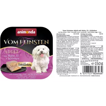 Wet dog food animonda Vom Feinsten Gourmet Core — Chicken, Egg & Ham, 150 g tray, grain‑free, for adult small breeds (5–10 kg)