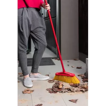 Outdoor broom VILEDA model 128763, hard bristle, technopolymer, red