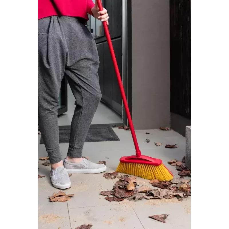 Outdoor broom VILEDA model 128763, hard bristle, technopolymer, red