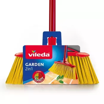 Outdoor broom VILEDA model 128763, hard bristle, technopolymer, red