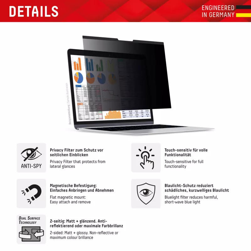 Displex PRIVACY SAFE magnetic 2-way privacy filter for Laptop/ Notebook 14'' (16:10)