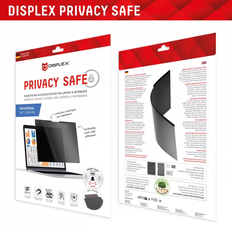 Displex PRIVACY SAFE magnetic 2-way privacy filter for Laptop/ Notebook 14'' (16:10)