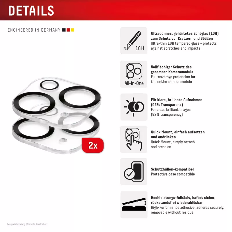 Displex Full Cover Camera Lens Glass iPhone 15/15 Plus, 10H, Full Camera Protector, Quick Mount, 2-Pack