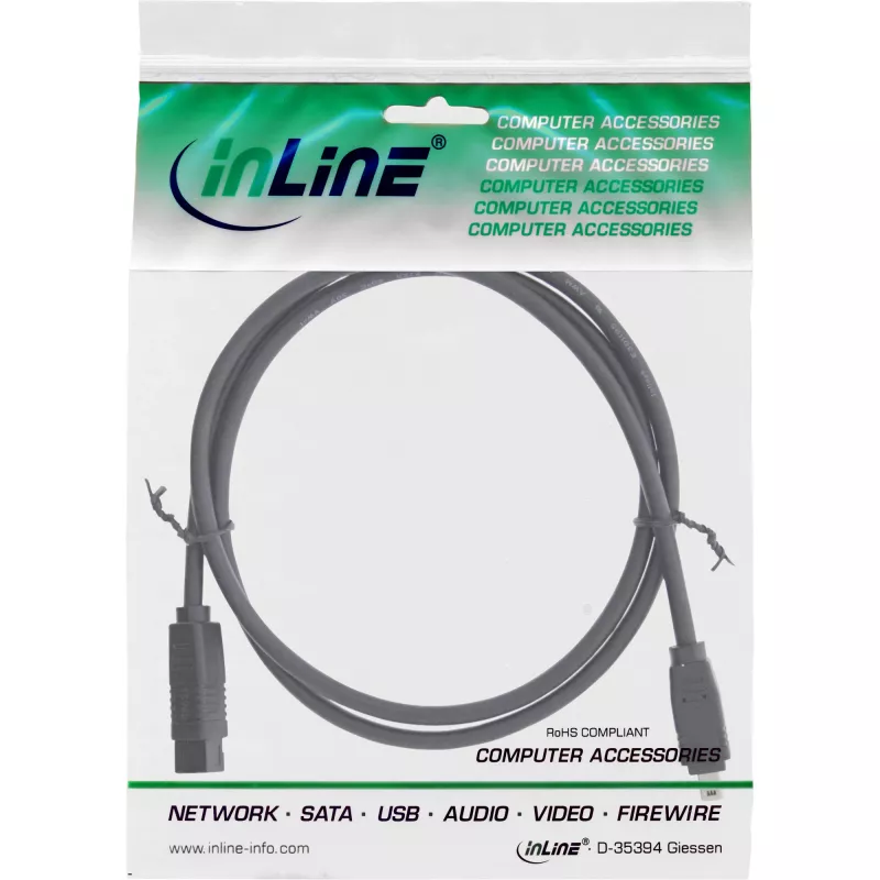 InLine FireWire 400 to 800 1394b Cable 4/9 Pin Male 1.8m Black