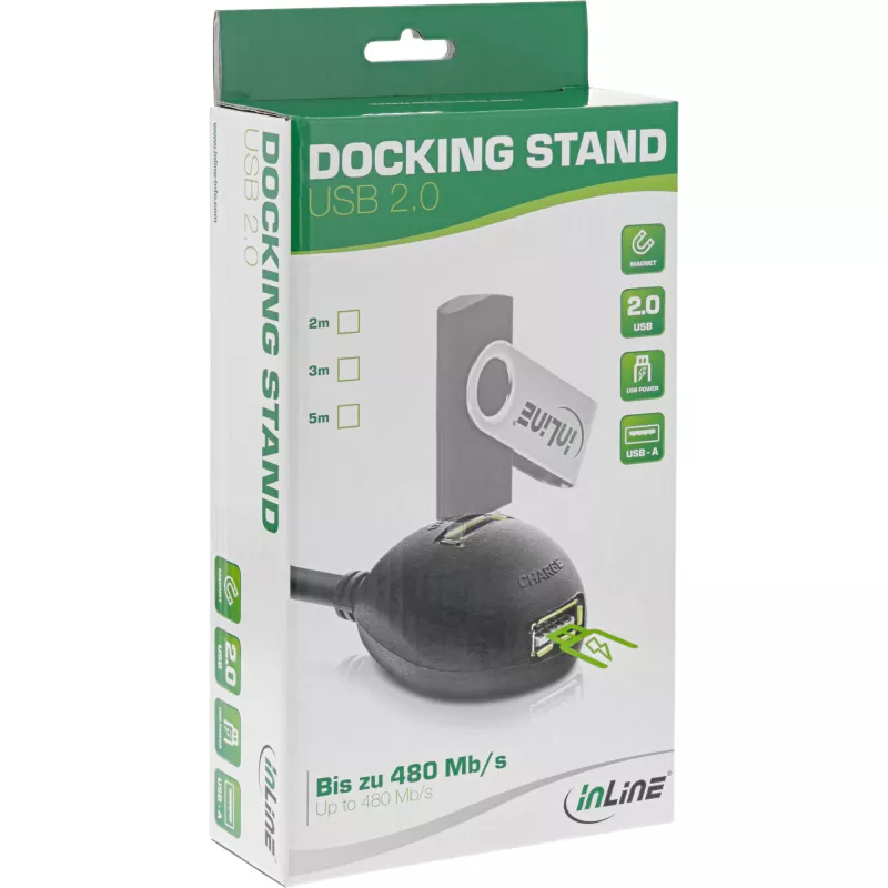 InLine USB 2.0 Cable Type A male / female, with base, black, 2m