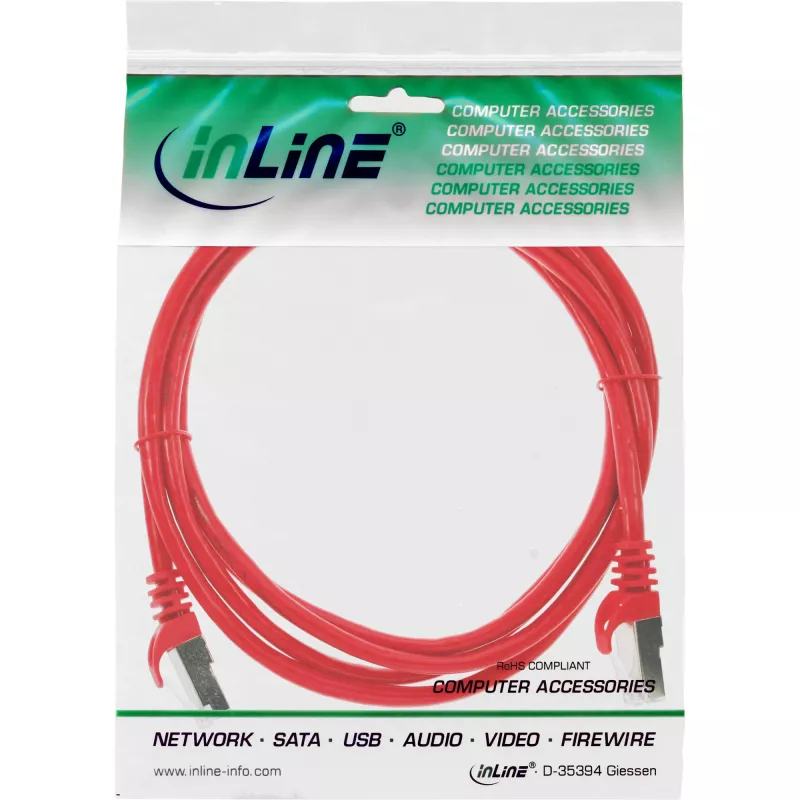 InLine Patch Cable F/UTP Cat.5e red 3m, 3 m, Cat5e, F/UTP (FTP), RJ-45, RJ-45, Red