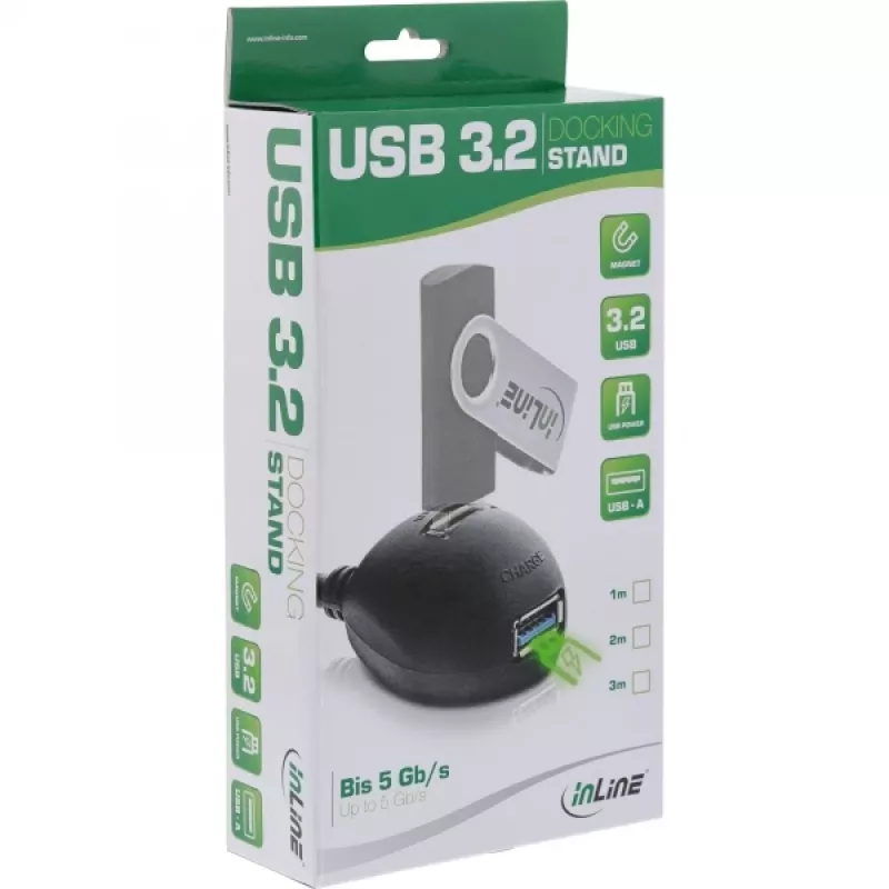 InLine USB 3.2 Gen.1 Cable USB Type A M / A F + Power, with Stand, black, 2m
