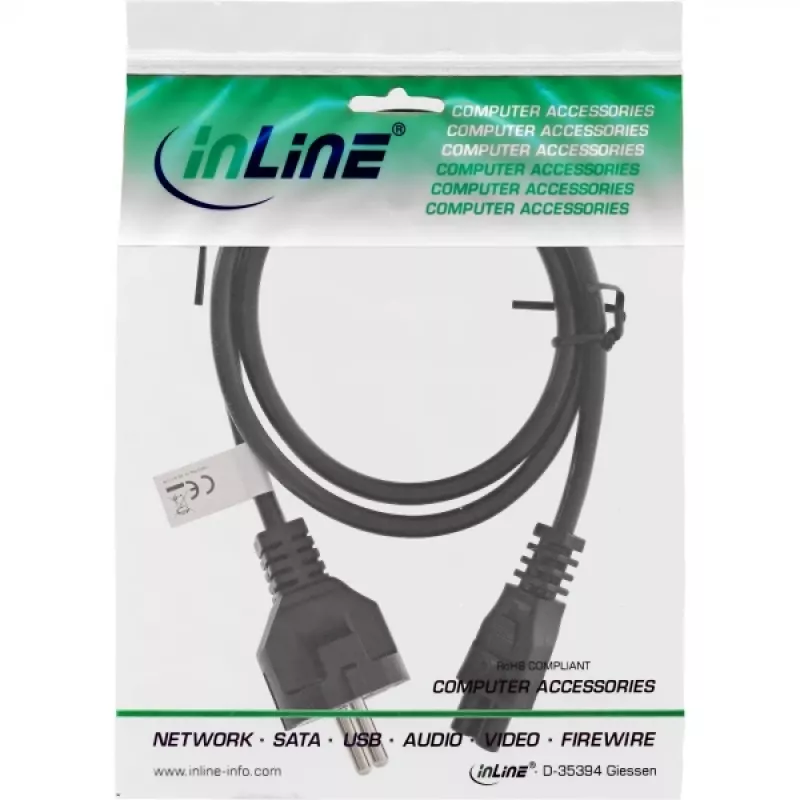 InLine power cable Type F German / “Mickey Mouse” notebook plug black 1m