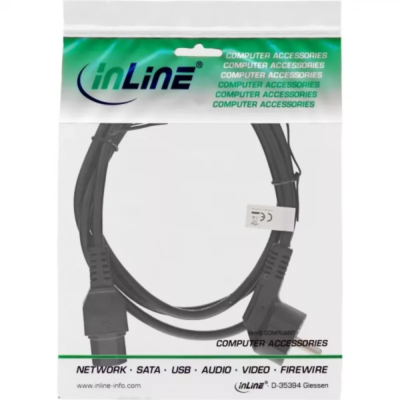 InLine Power cable, CEE7/7 angled to C15 straight, 3 x 1mm², black, 3m