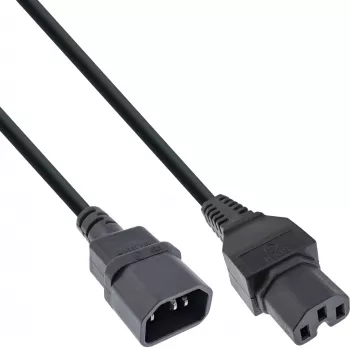 InLine power cable ext., hot condition conn. IEC-C15/IEC-C14 straight, 1m