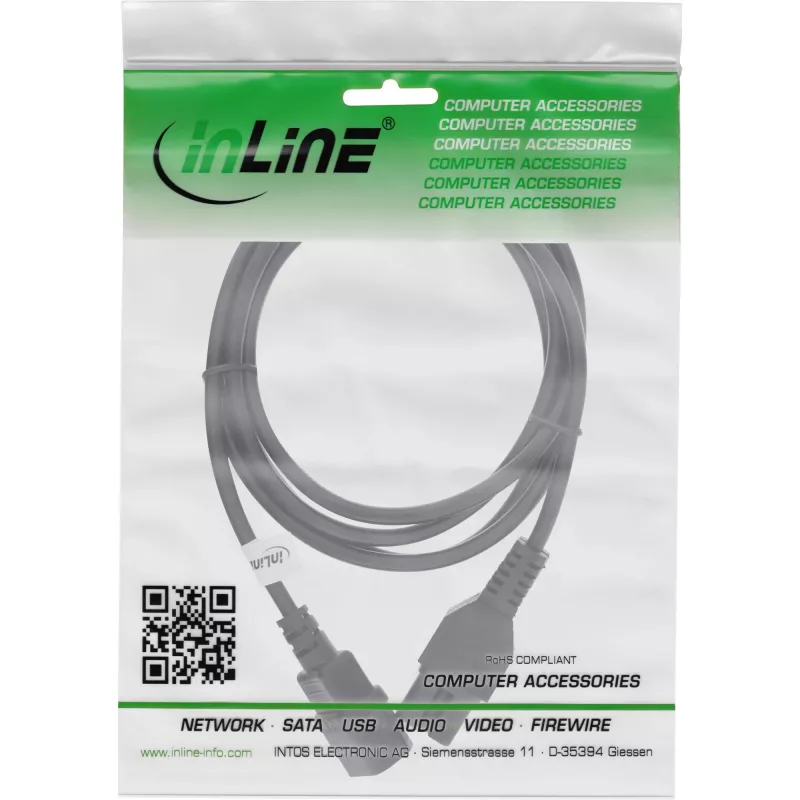 InLine power cable ext., hot condition conn. IEC-C15/IEC-C14 straight, 1m