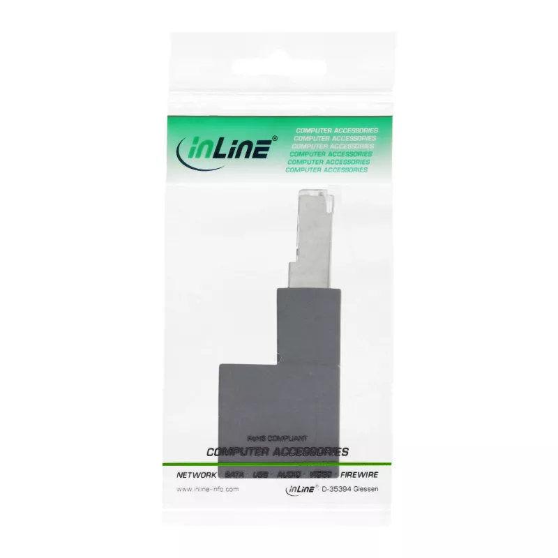 InLine patch cord adapter Cat.6A, RJ45 male / female, angled 90° downwards