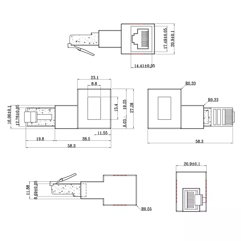 InLine patch cord adapter Cat.6A, RJ45 male / female, angled 90° to the left