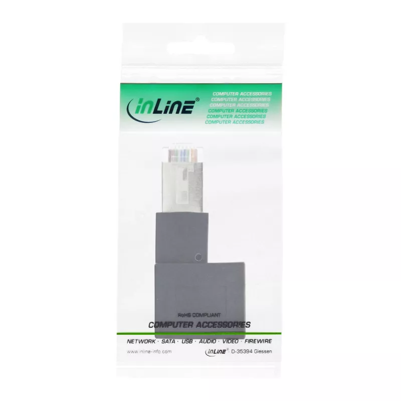 InLine patch cord adapter Cat.6A, RJ45 male / female, angled 90° to the left
