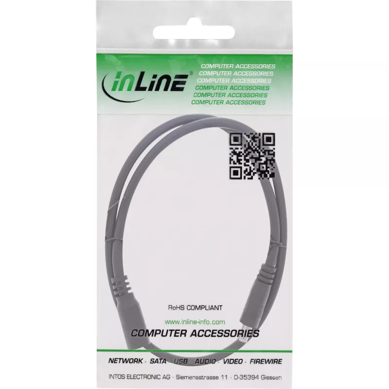 InLine DC extension cable, DC male/female 5.5x2.5mm, AWG 18, black 0.5m