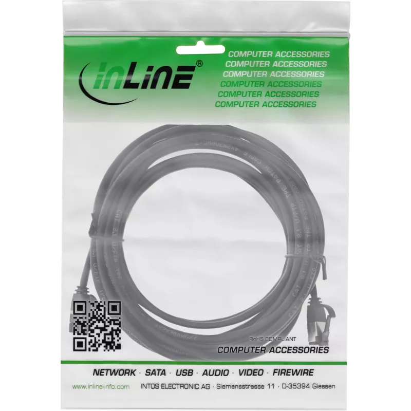 InLine Patch cable slim, U/FTP, Cat.8.1, TPE halogen-free, black 3m