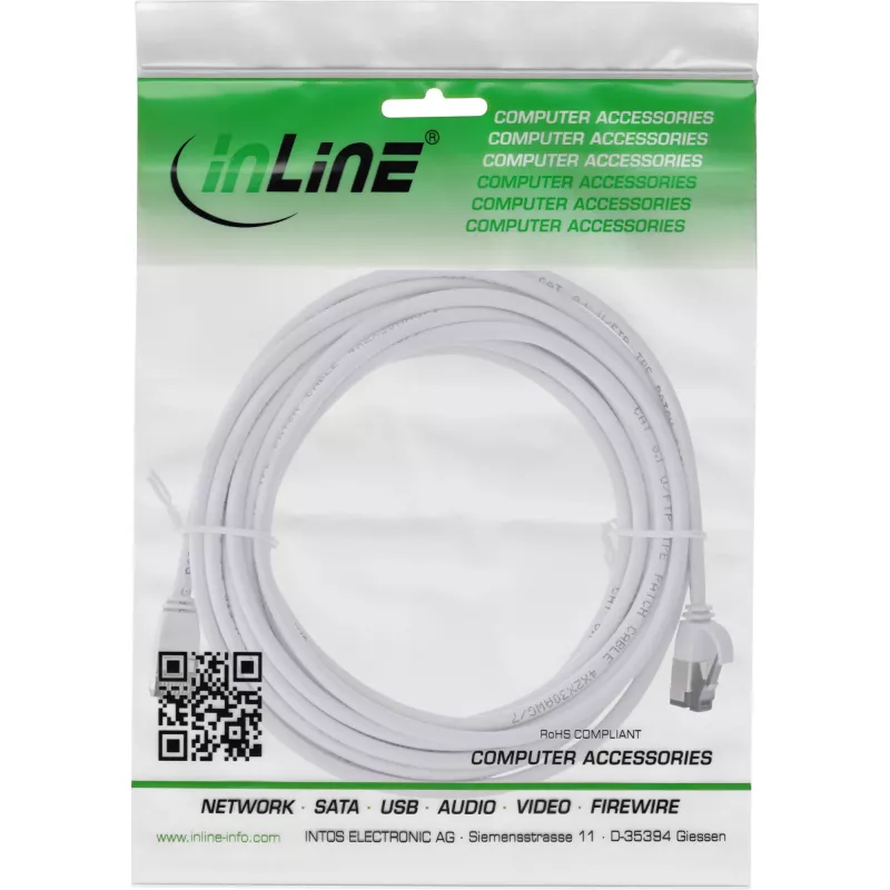 InLine Patch cable slim, U/FTP, Cat.8.1, TPE halogen-free, white 5m