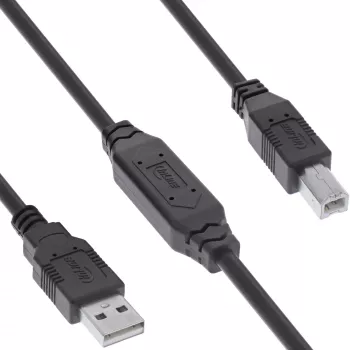InLine USB 2.0 active cable, USB-A male to USB-B male, 15m, 15 m, USB A, USB B, USB 2.0, 0.48 Gbit/s, Black