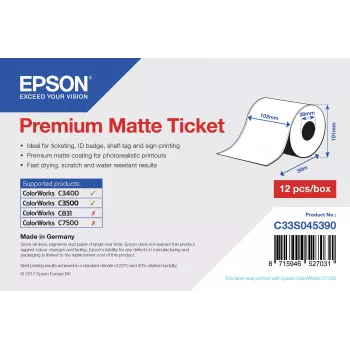 Epson Premium Matte Ticket - Roll: 102mm x 50m, Matte, 107 g/m², 1 pc(s), 114 mm, 104 mm, 120 mm
