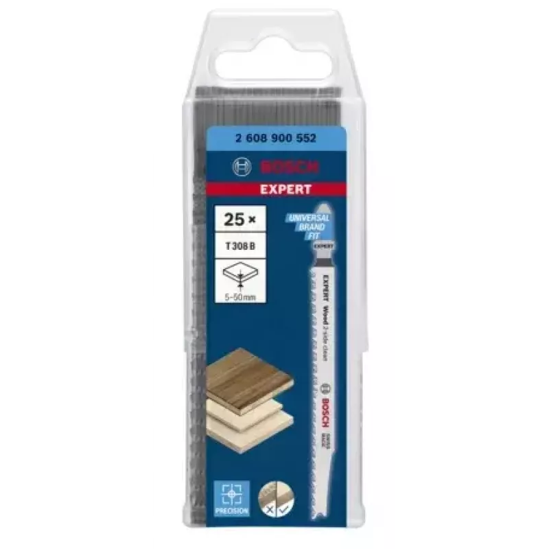 Bosch EXPERT ‘WOOD 2-SIDE CLEAN’ T 308 B Jigsaw blade High carbon steel (HCS) 25 pc(s)