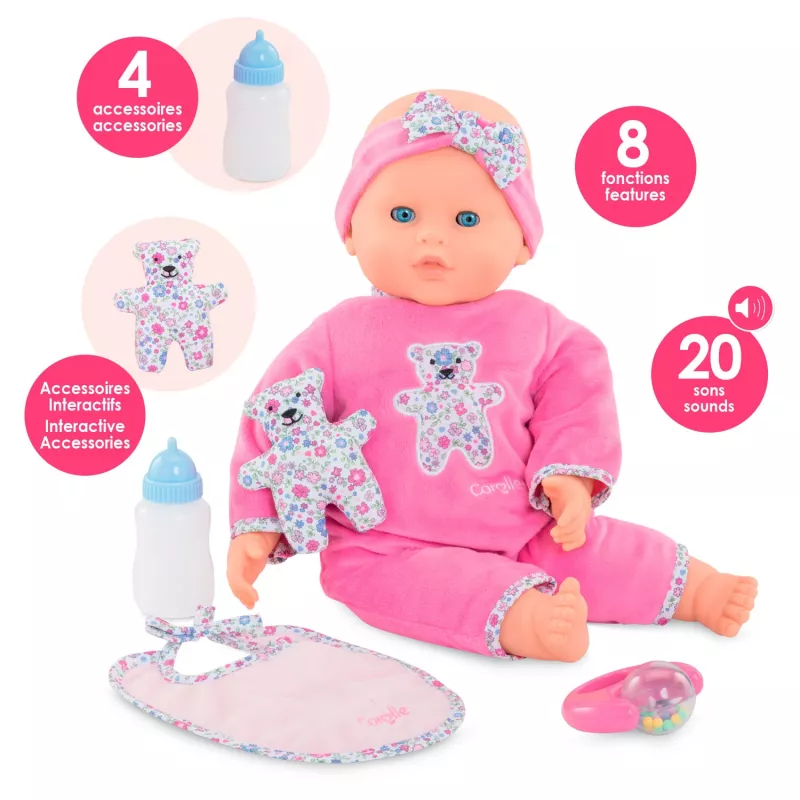 Doll Simba‑Dickie Corolle 9000150050, interactive toddler doll, 42 cm height, AA battery, pink