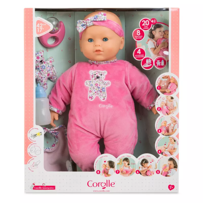 Doll Simba‑Dickie Corolle 9000150050, interactive toddler doll, 42 cm height, AA battery, pink