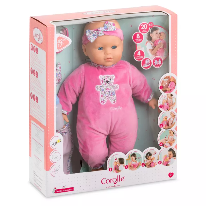 Doll Simba‑Dickie Corolle 9000150050, interactive toddler doll, 42 cm height, AA battery, pink