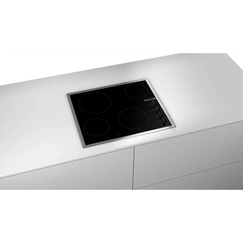 Bosch Serie 2 PKE645CA2E hob Black, Stainless steel Built-in 60 cm Ceramic hob 4 zone(s)