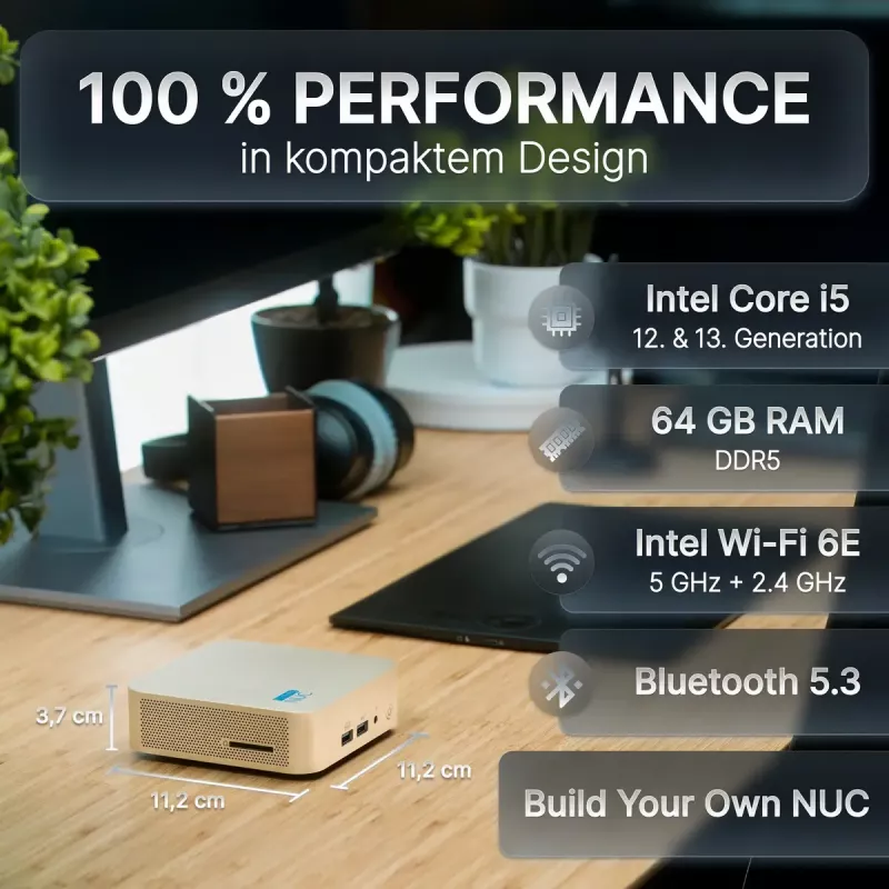 Mini PC FutureNUC Lux NUC 13i5HL – Intel Core i5-13420H, 16 GB DDR4, 512 GB SSD, Intel Iris Xe, Windows 11 Pro, Gold