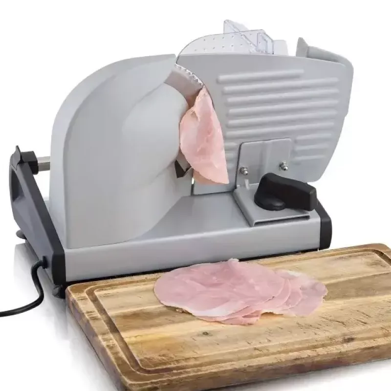 Electric food slicer HEINRICH'S HMA 8704 — compact metal housing, 200 W, 1–15 mm slice thickness, Ø stainless steel blade