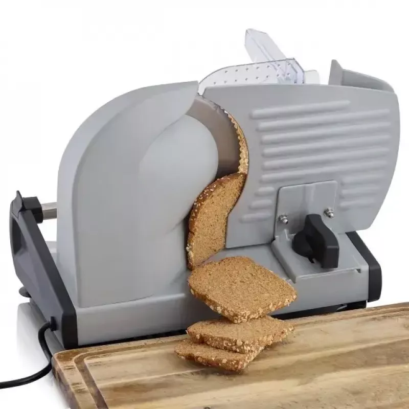 Electric food slicer HEINRICH'S HMA 8704 — compact metal housing, 200 W, 1–15 mm slice thickness, Ø stainless steel blade