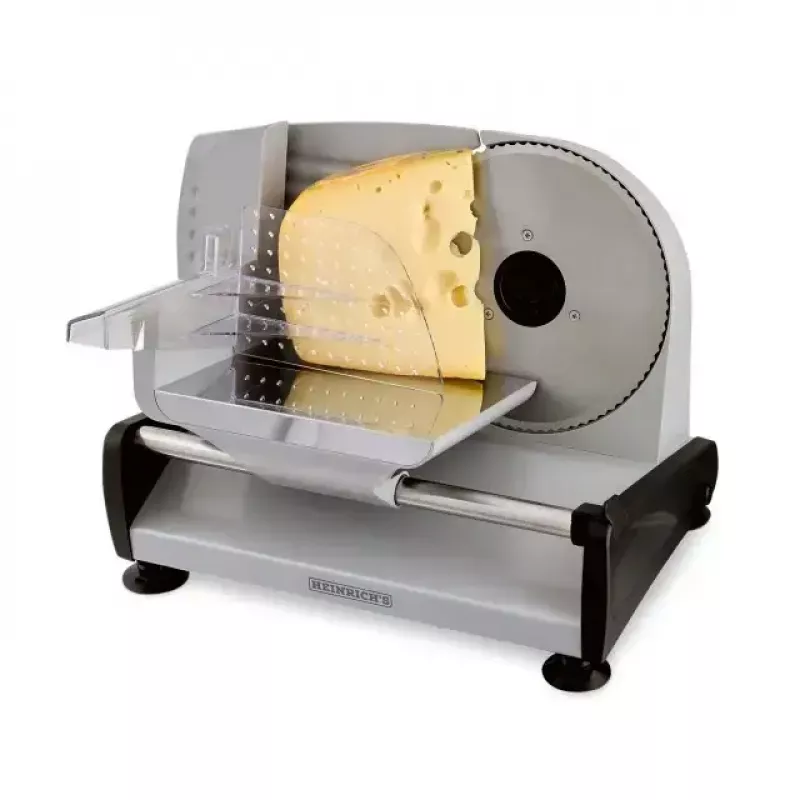 Electric food slicer HEINRICH'S HMA 8704 — compact metal housing, 200 W, 1–15 mm slice thickness, Ø stainless steel blade