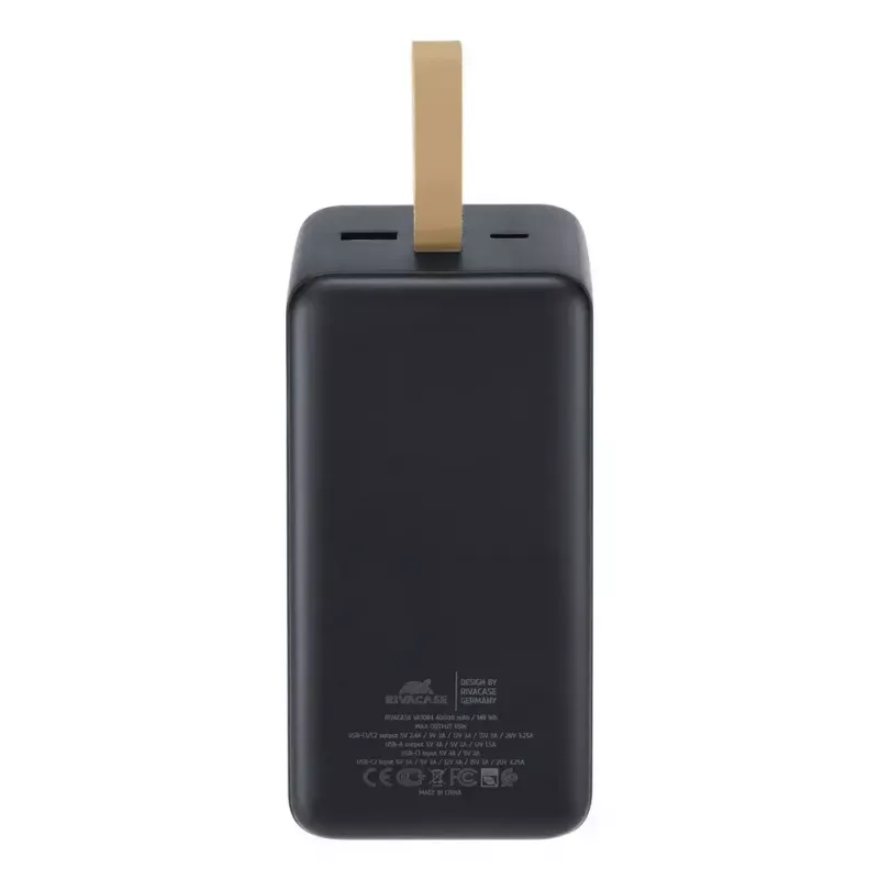 Power bank Rivacase VA1084 Lithium Polymer 40000 mAh, Quick Charge 3.0, 2× USB-C + 1× USB-A, Black