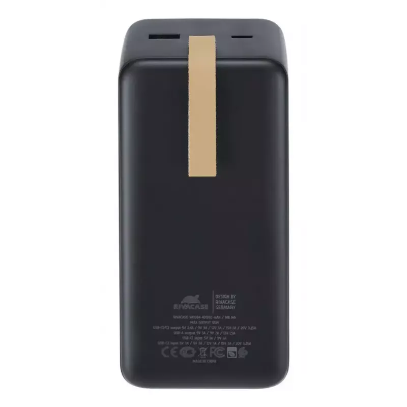 Power bank Rivacase VA1084 Lithium Polymer 40000 mAh, Quick Charge 3.0, 2× USB-C + 1× USB-A, Black