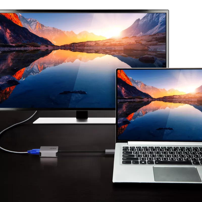ATEN USB-C to VGA Adapter, USB Type-C, VGA (D-Sub), Male, Female, Straight, Straight