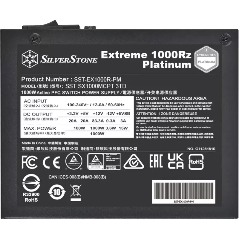 Silverstone Technology Extreme 1000Rz Platinum (black, 2x 12-pin high power GPU, 8x PCIe, cable management, 1000 watts)