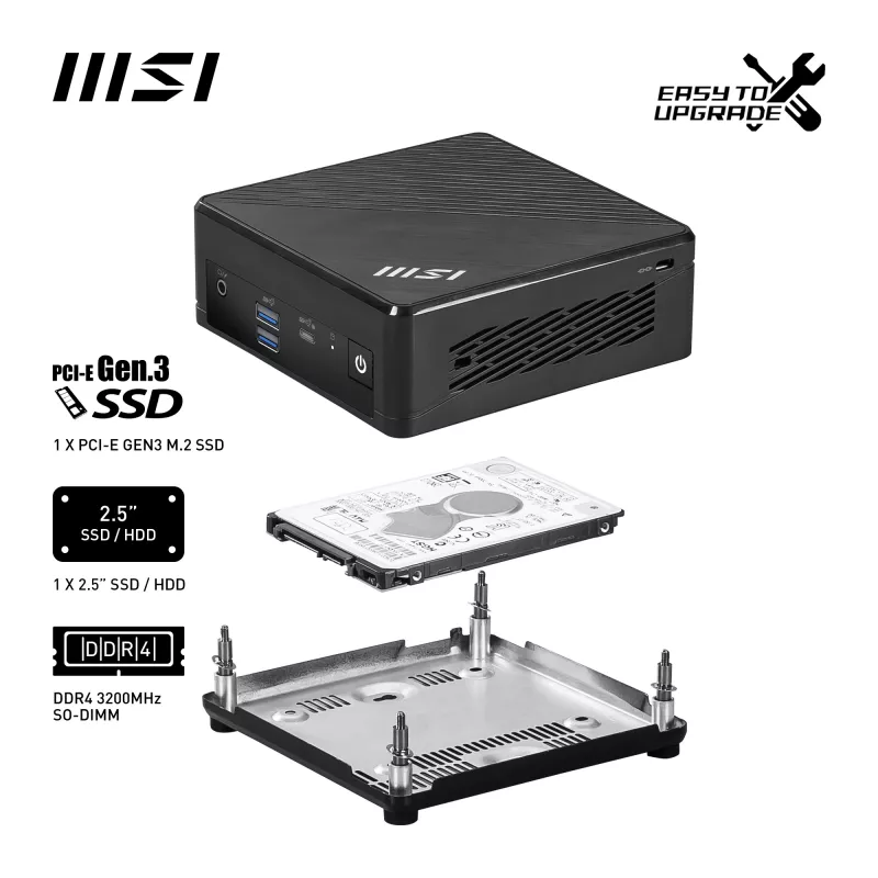 MSI Cubi N ADL-006DE Intel® N N200 4 GB DDR4-SDRAM 128 GB SSD Windows 11 Pro Mini PC Black