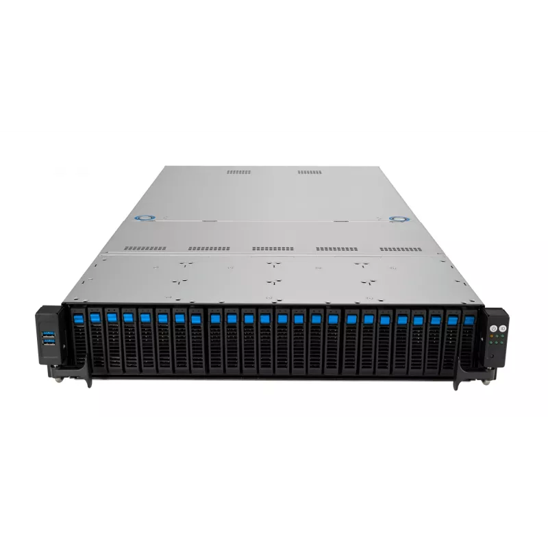 Rack server ASUS RS520A-E12-RS24U Socket SP5, AMD EPYC 9004, 1 CPU, 24x DDR5 DIMM, 6.14TB max, 2U, 26x 2.5 inch bays, 1600W PSU