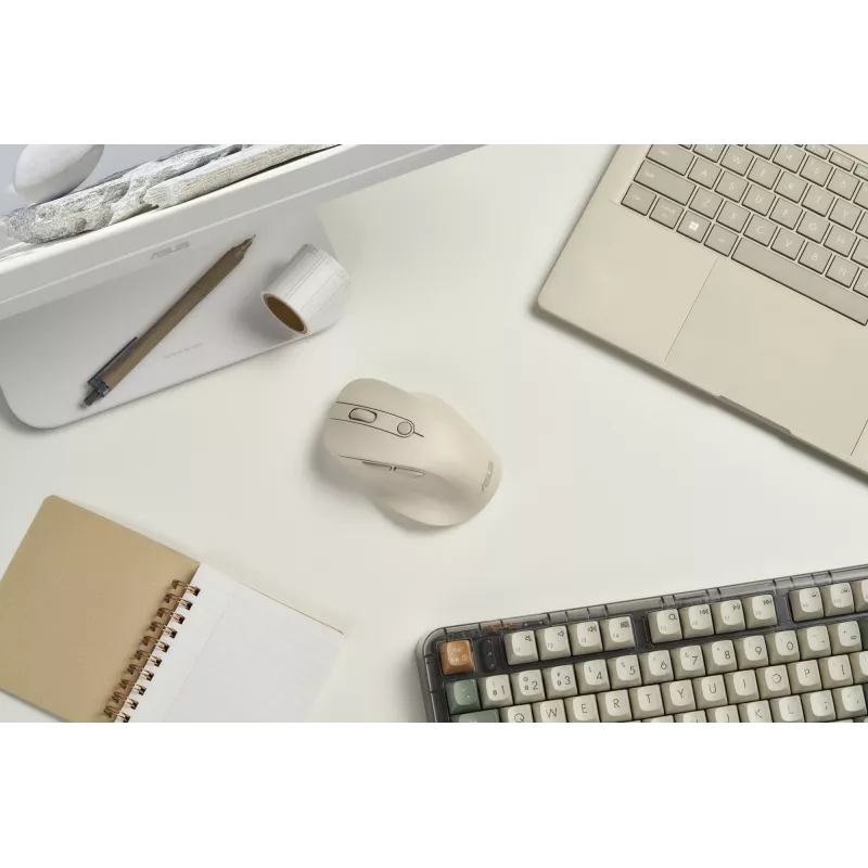 Wireless Right-Hand Mouse ASUS MD105 MK-WH — RF + Bluetooth, 2400 DPI, Wheel, Battery, Beige