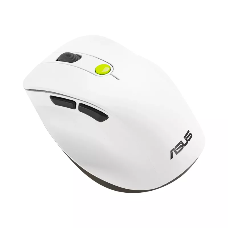 Mouse ASUS MD105 /VT-GN — right-hand RF wireless + Bluetooth, 2400 DPI, wheel scroll, battery-powered, white/green
