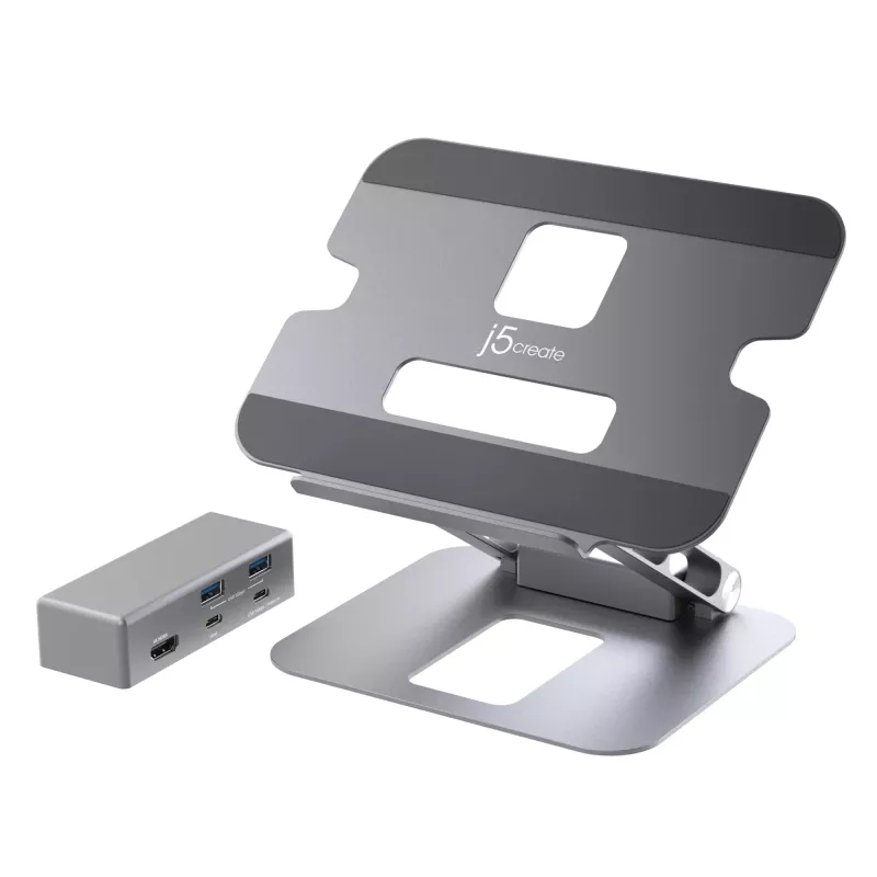 j5create JTS327 Multi-Angle 4K Docking Stand, Laptop stand, Grey, Aluminium, 40.6 cm (16 inch), 4 kg, Windows laptop / Mac