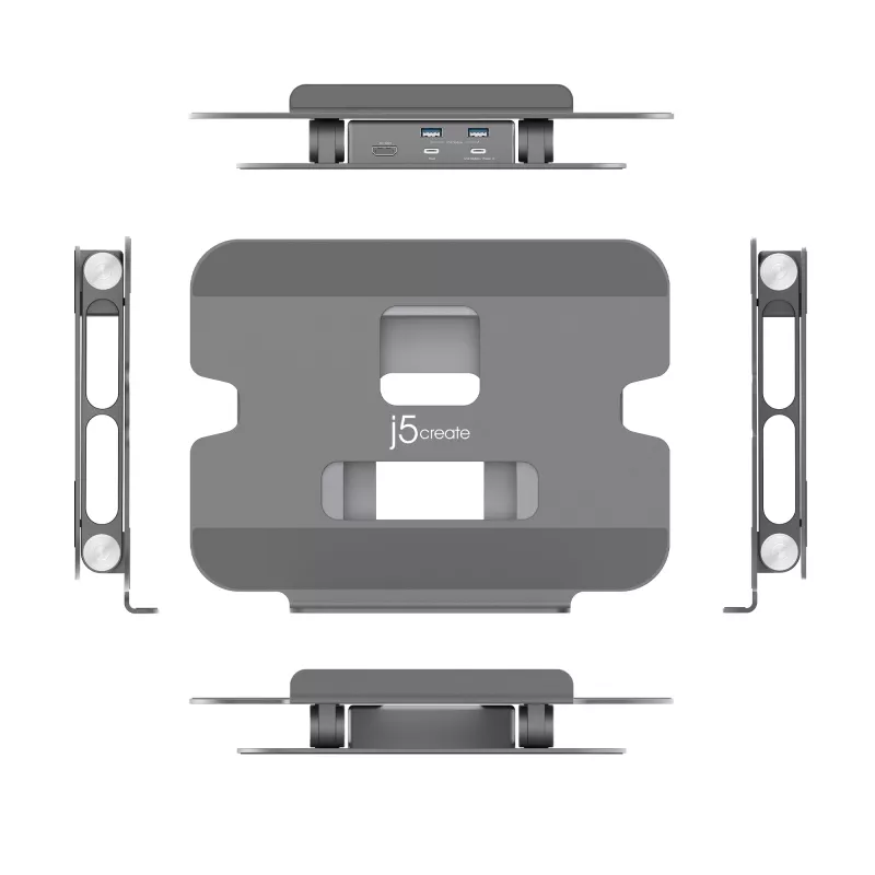 j5create JTS327 Multi-Angle 4K Docking Stand, Laptop stand, Grey, Aluminium, 40.6 cm (16 inch), 4 kg, Windows laptop / Mac
