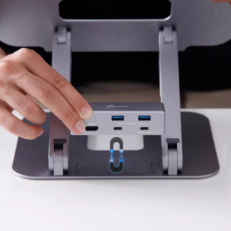 j5create JTS327 Multi-Angle 4K Docking Stand, Laptop stand, Grey, Aluminium, 40.6 cm (16 inch), 4 kg, Windows laptop / Mac