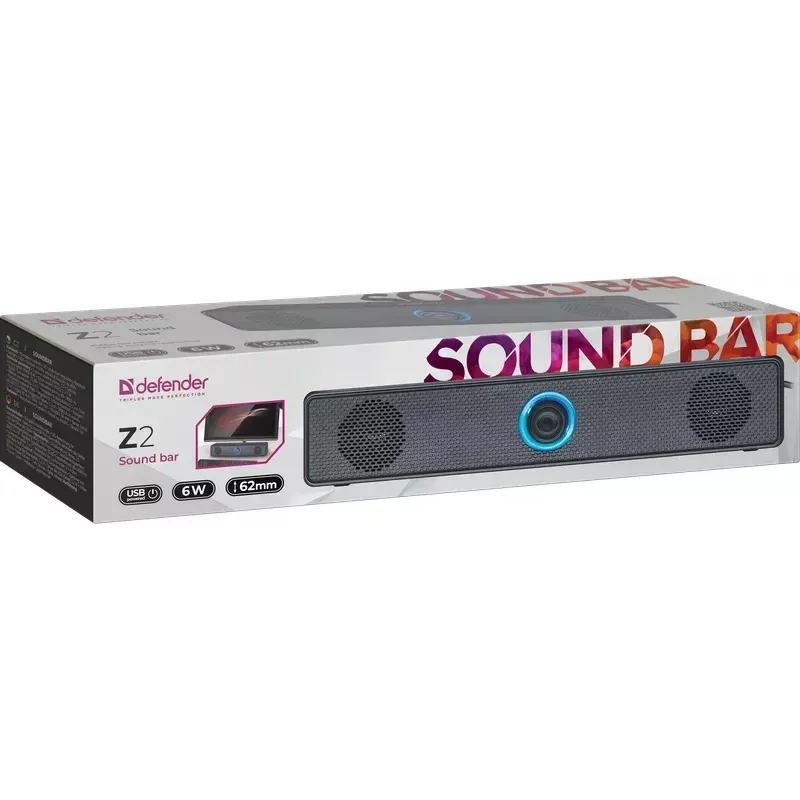 Portable speaker DEFENDER Z2 Black, wired USB, 6W RMS, SNR 70 dB, 80–18000 Hz, cube design