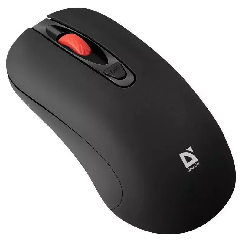 Wireless RF Silent Optical Mouse DEFENDER Nexus MS-195 — 1600 DPI, 2.4 GHz, Nano USB, Ambidextrous, 2×AAA, Black