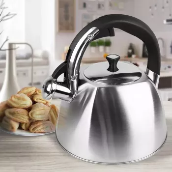 Electric kettle Maestro MR-1333 — 3.0 L stainless steel, hinged whistle, manual lid, multi-layer insulated bottom